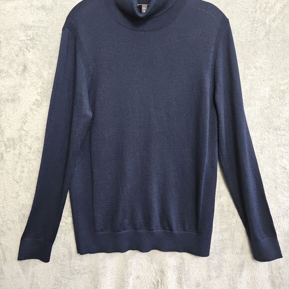 Express Navy Turtleneck Women's Med tunic Marino Wool nylon Sweater soft - Picture 1 of 10